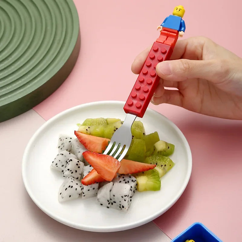 High-Value Fun Creative Building Blocks Portable Cutlery Stainless Steel Cutlery Children'S Assembled Fork and Spoon Set