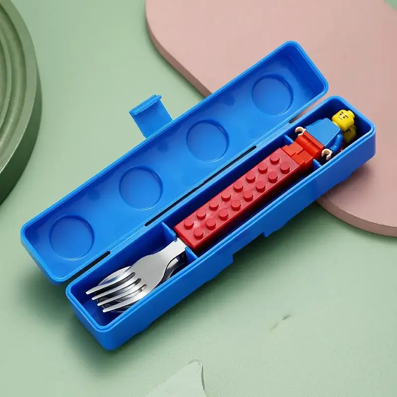 High-Value Fun Creative Building Blocks Portable Cutlery Stainless Steel Cutlery Children'S Assembled Fork and Spoon Set